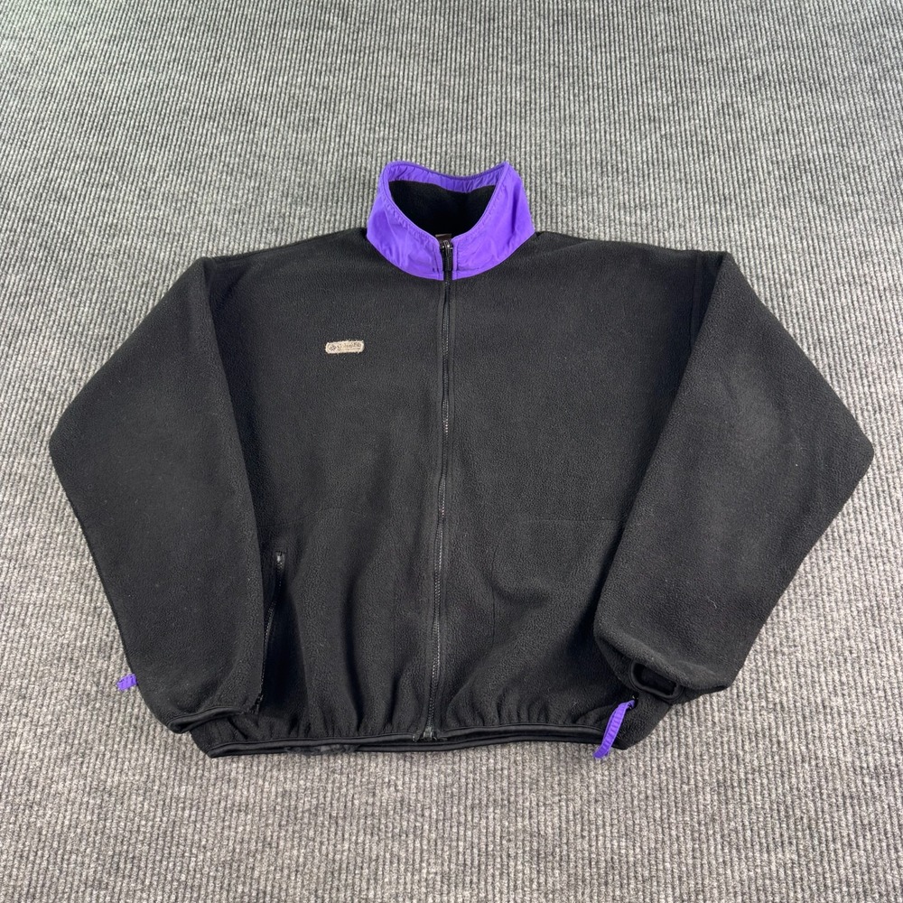 Vintage Columbia Fleece Jacket Men M Black Purple Pile Full Zip Made USA 90s